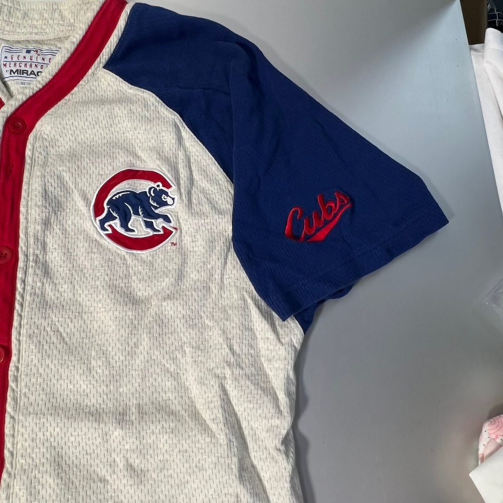 Vintage Chicago Cubs Mirage MLB Baseball Jersey Mens XL White Blue Red Cotton